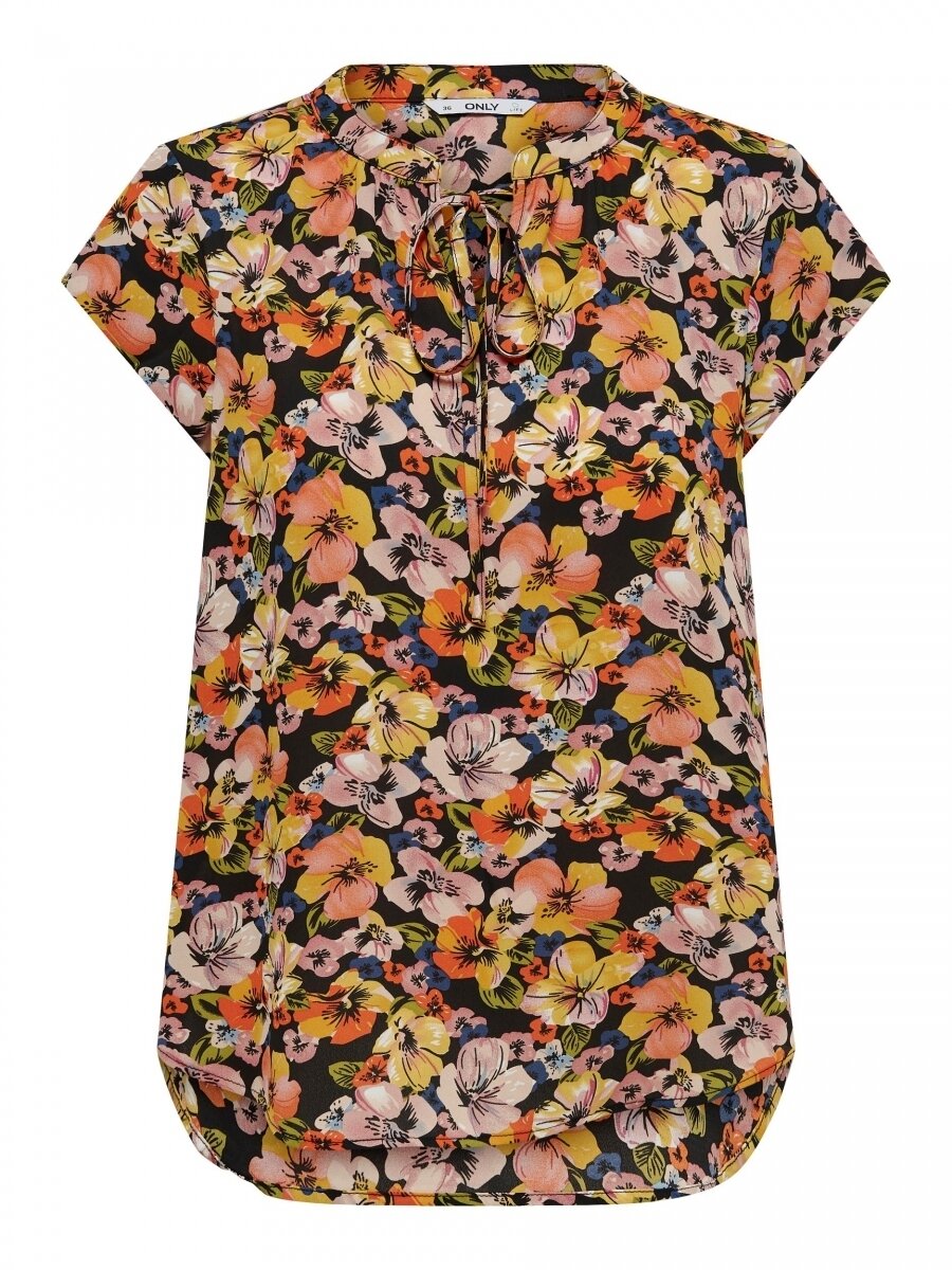 ONLALMA LIFE VIS S/S STRING TOP AOP 3 Black-sunshine flower