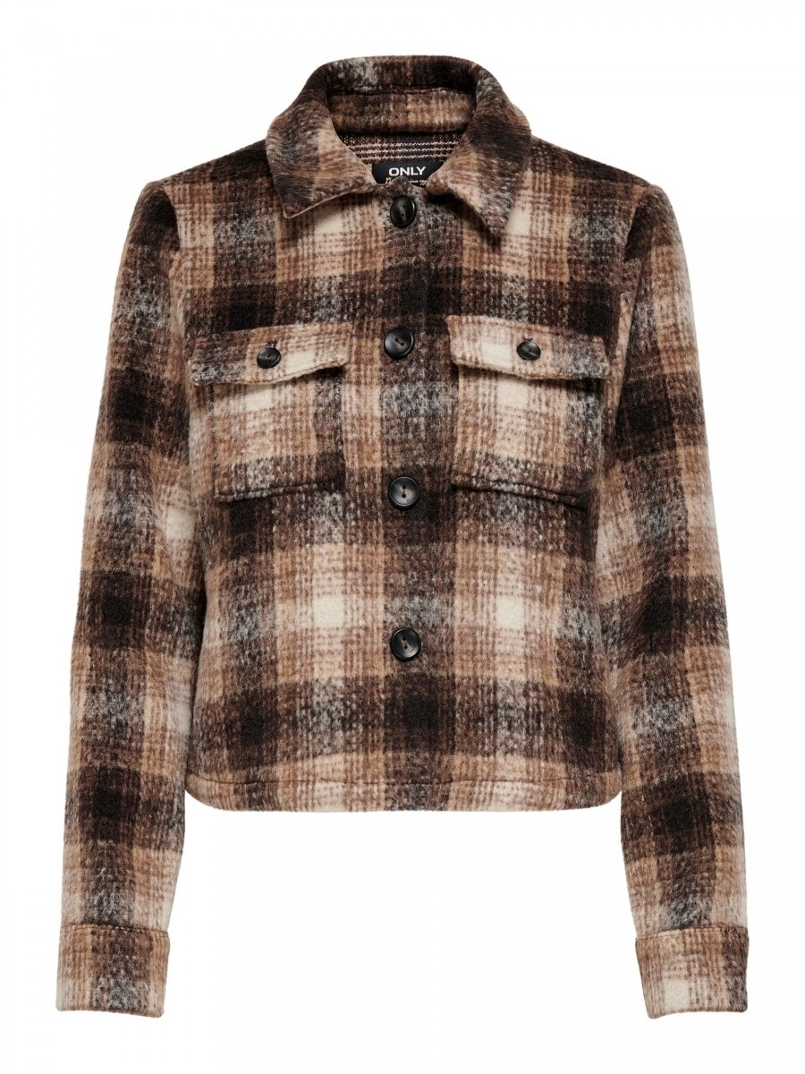 ONLLOU SHORT CHECK JACKET OTW NOOS Pumice Stone-RUBBER