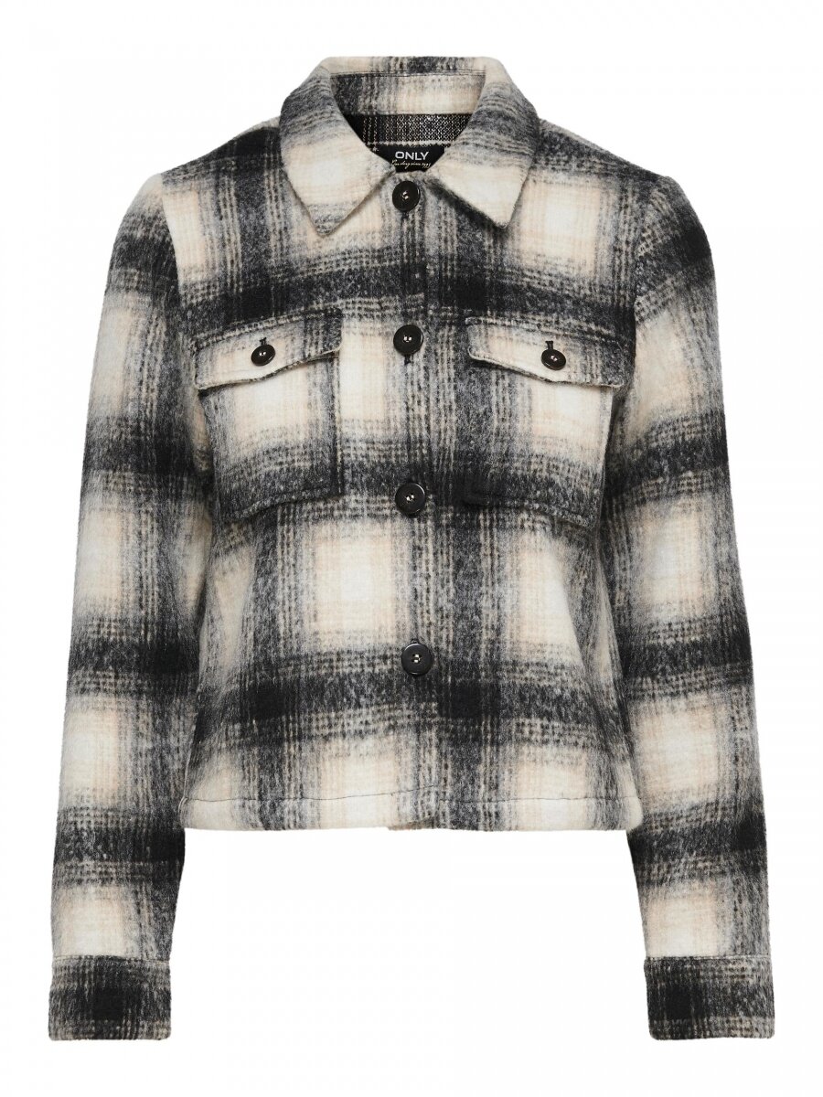 ONLLOU SHORT CHECK JACKET OTW NOOS Pumice Stone-BLACK