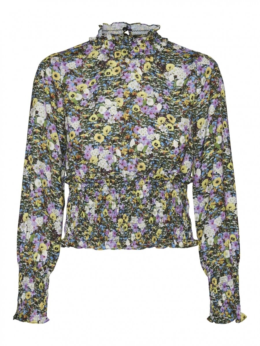 VMMELANIE L/S HIGH-NECK SMOCK TOP SL Black-ROSA FLOWER