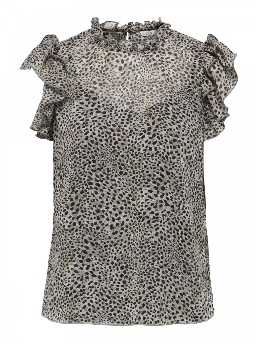 ONLSTAR S/L FRILL TOP WVN Taupe Gray/LEO