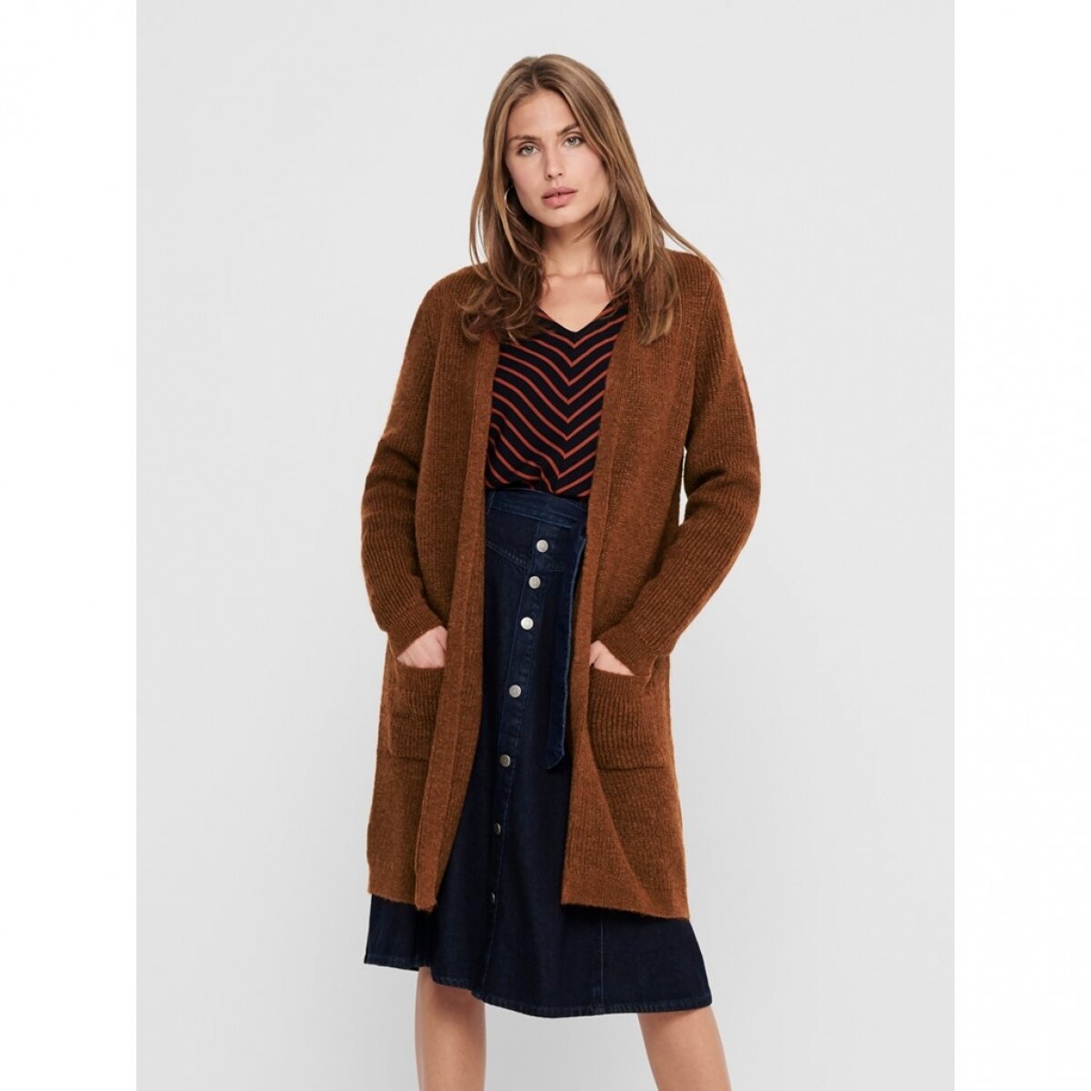 ONLJADE L/S CARDIGAN KNT NOOS Ginger Bread/W MELAN
