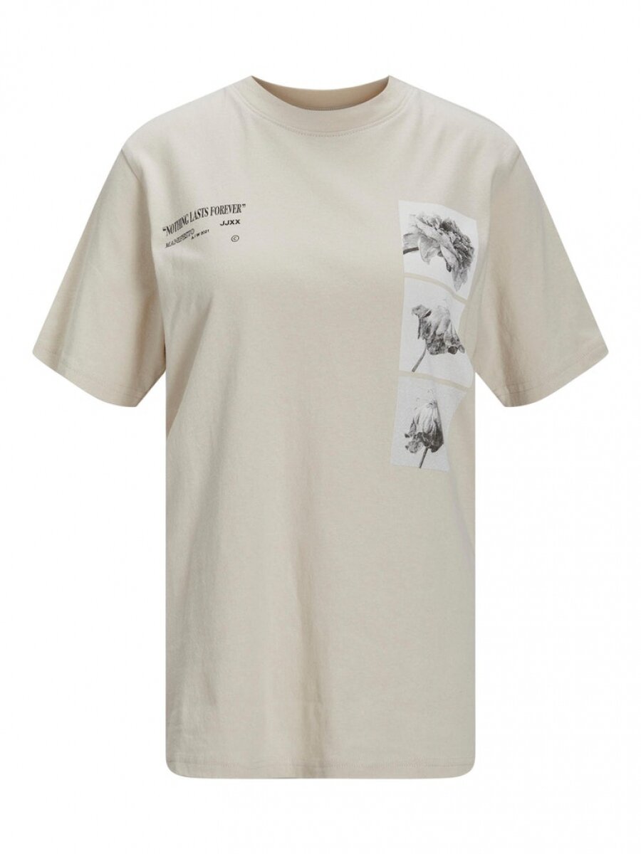 JXBEA SS RELAXED FLOWER PRINT TEE LN Moonbeam/SMALL FLOWE