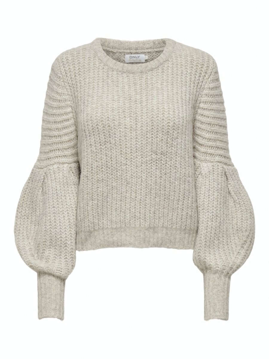 ONLSCALA L/S O-NECK PUFF PULLOVER KNT Pumice Stone-W. MELANGE