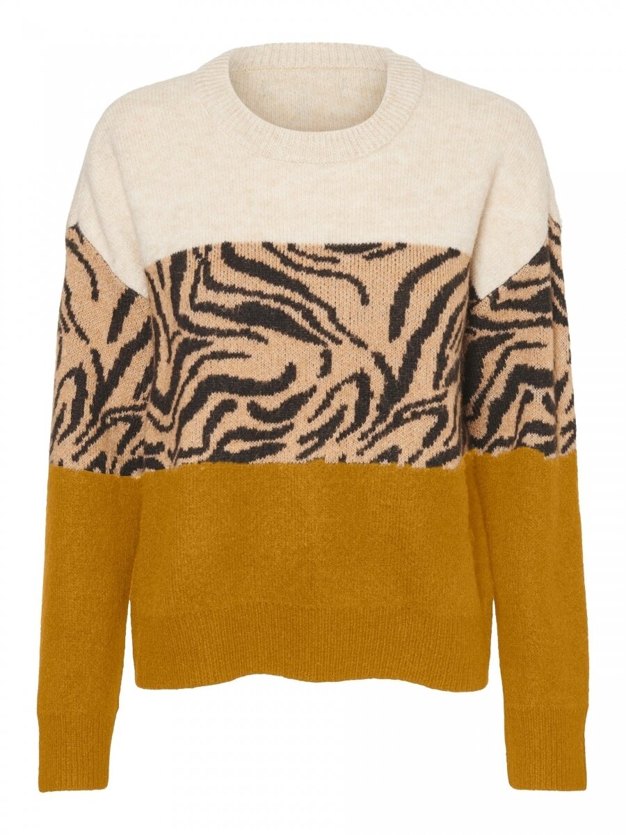 VMNEWLEONBLOCK LS O-NECK BLOUSE GA birch/W TAN/BLACK and CHAI TEA