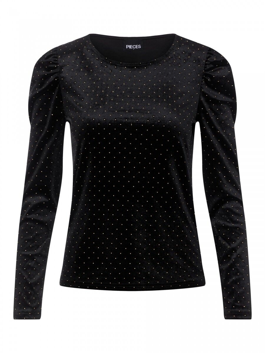 PCPILUA VELVET LS TOP D2D DMO Black-GOLD STUDS