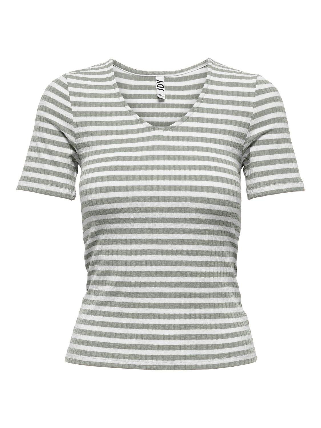 JDYFRANSISKA S/S STRIPE TOP JRS NOOS Mineral Gray-CLOUD DANCER