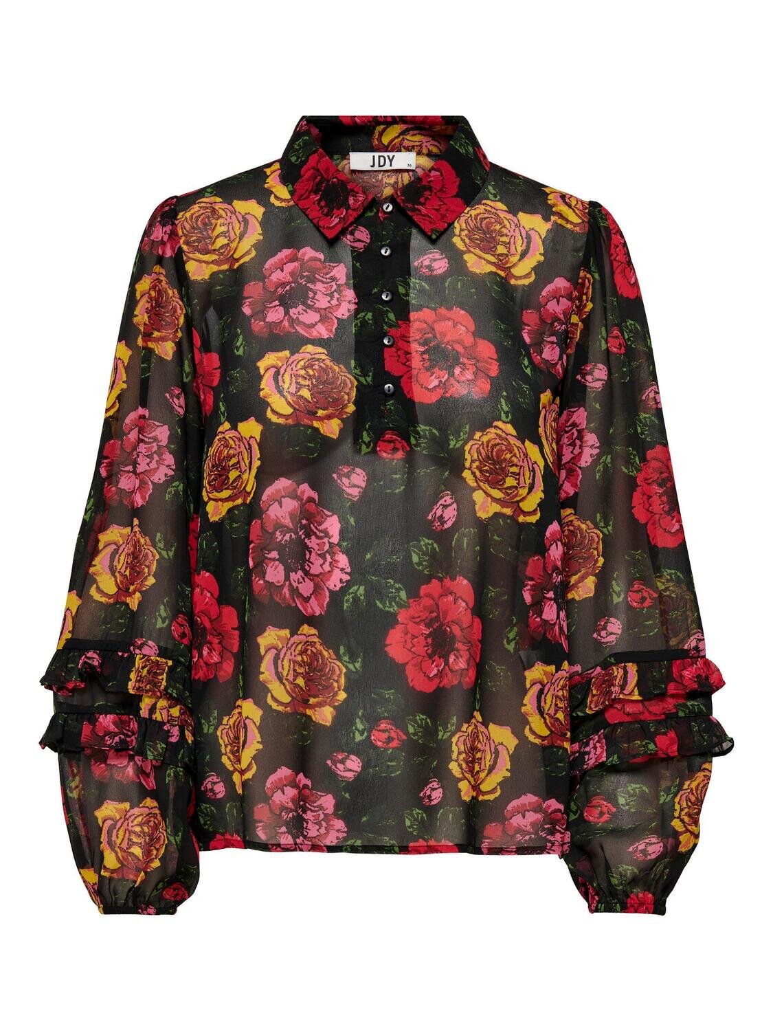 JDYDYLAN L/S TOP WVN Black-BIG FLOWER