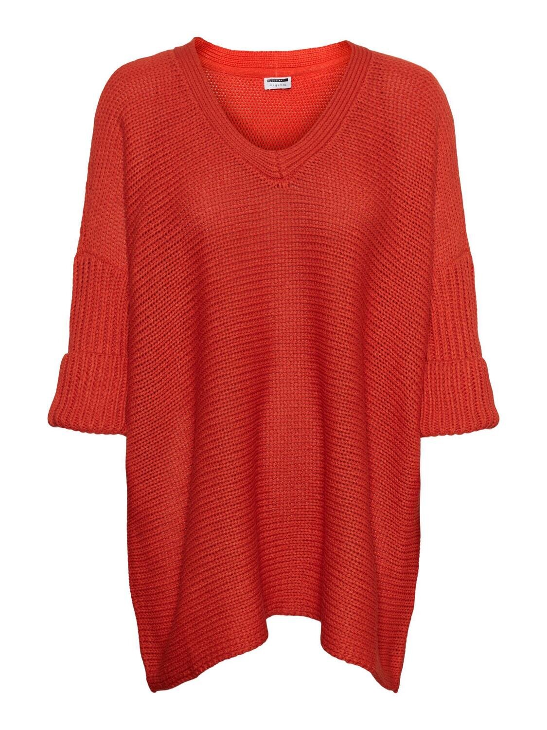 NMVERA 3/4 LIGHT V-NECK KNIT Cherry Tomato