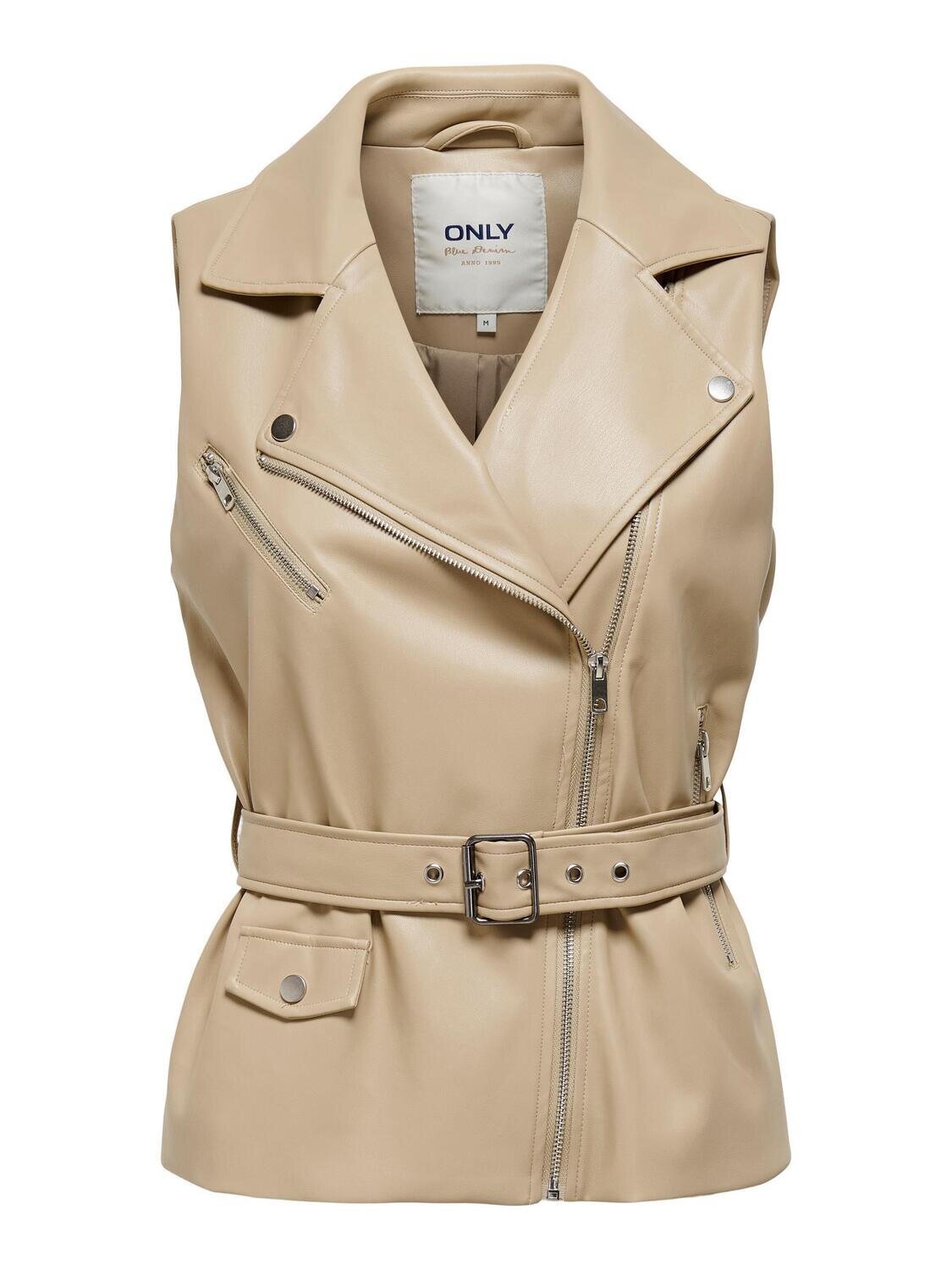 ONLDIONNE FAUX LEATHER BIKER VEST CC PNT Humus