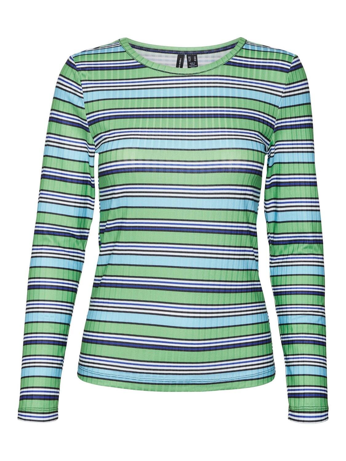 VMRIANNA RIB L/S TOP EXP Green Ash-BLUE-WHITE-BLACK