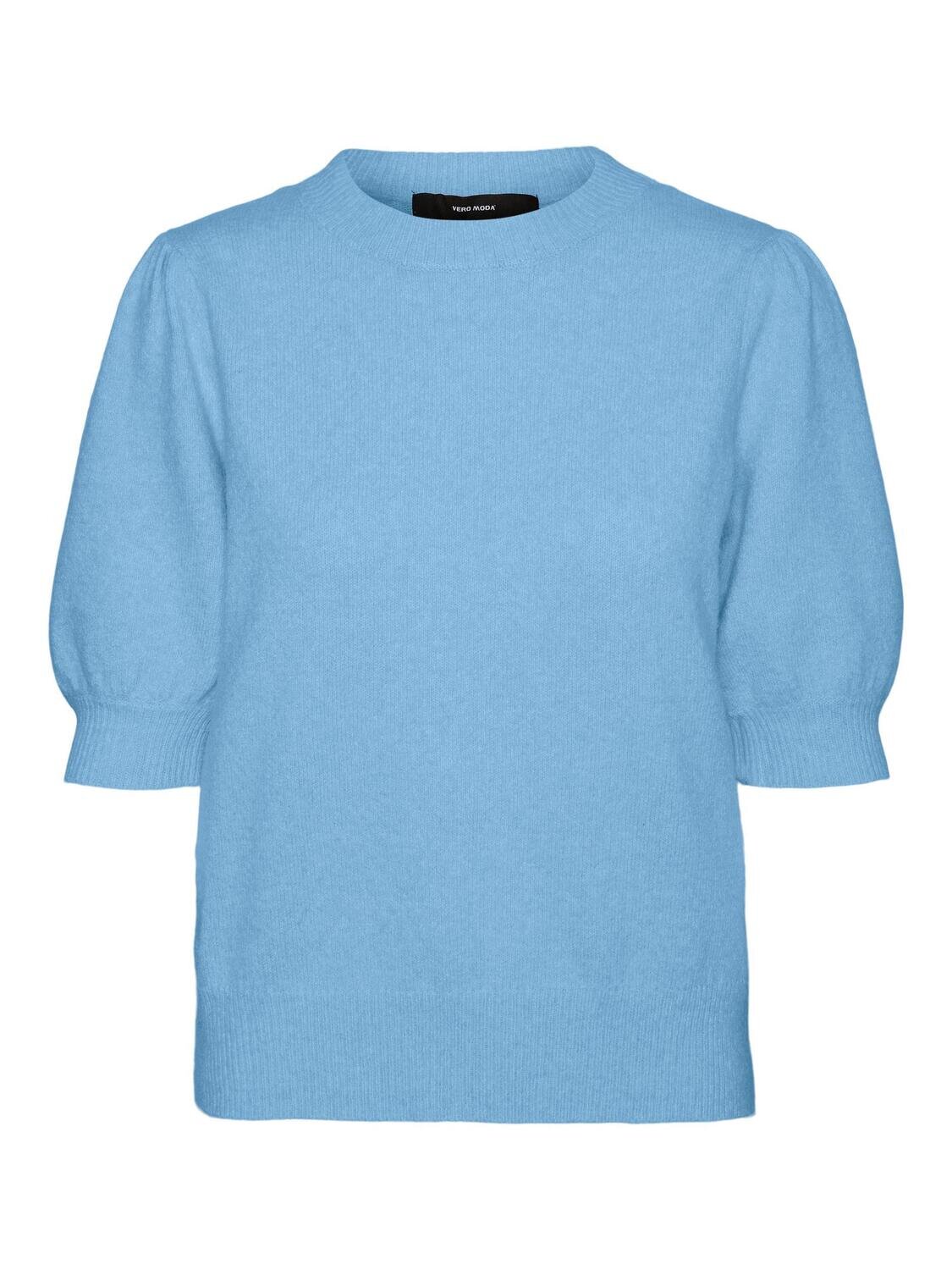 VMDOFFY SS O-NECK PUFF BLOUSE GA Blue Bell-MELANGE