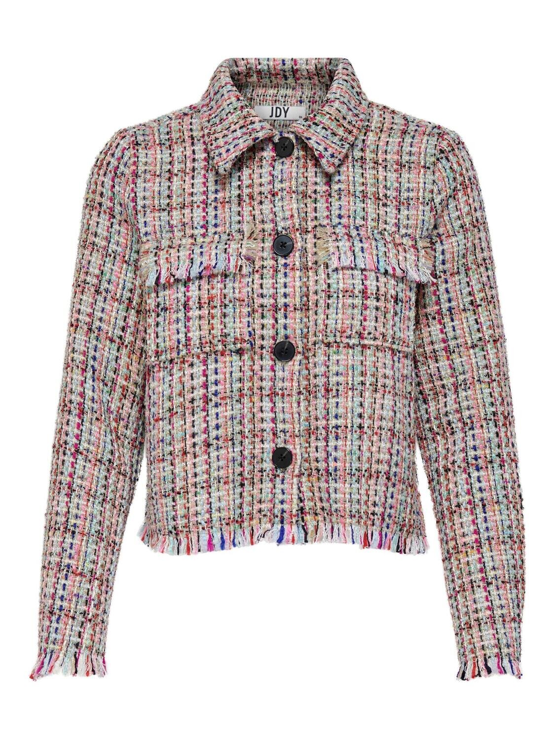 JDYQUINN L/S CROPPED SHACKET WVN Oatmeal-MULTICOLOR BOUCLE
