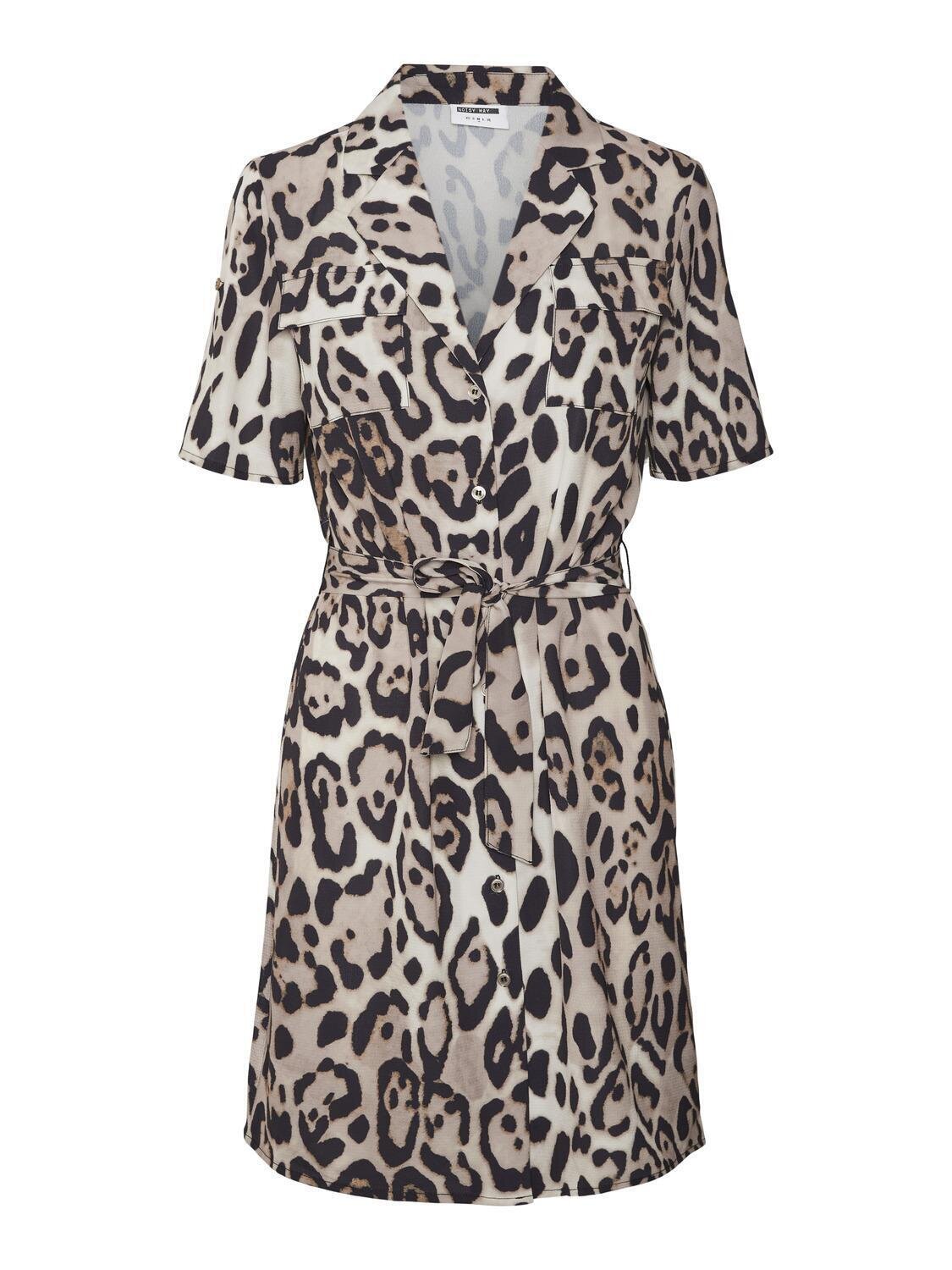 NMVERA S/S SHIRT BELTED DRESS Toasted Coconut-LEOPARD PRINT
