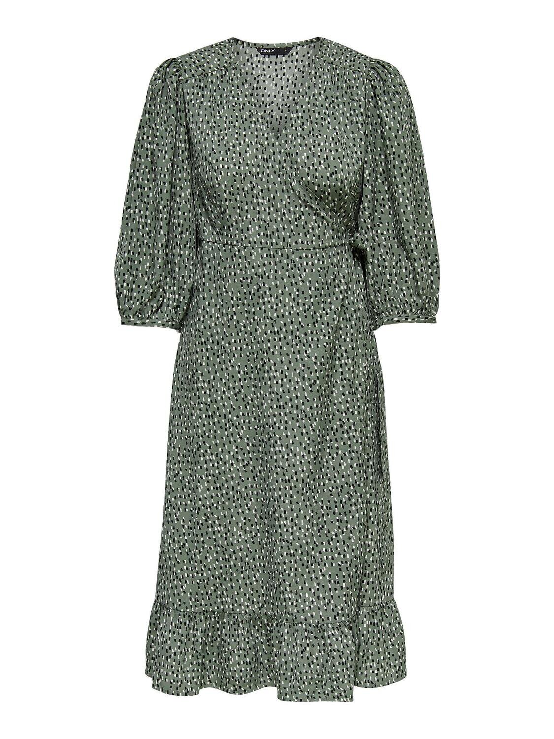 ONLOLIVIA 3/4 WRAP MIDI DRESS WVN NOOS Balsam Green-KENYA GRAFIC