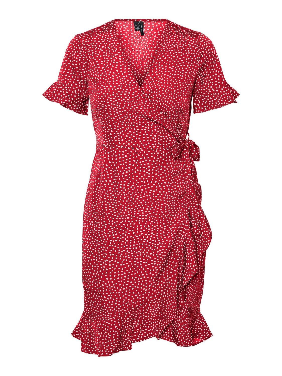 VMHENNA 2/4 WRAP FRILL DRESS NOOS Goji Berry-Tiny dots