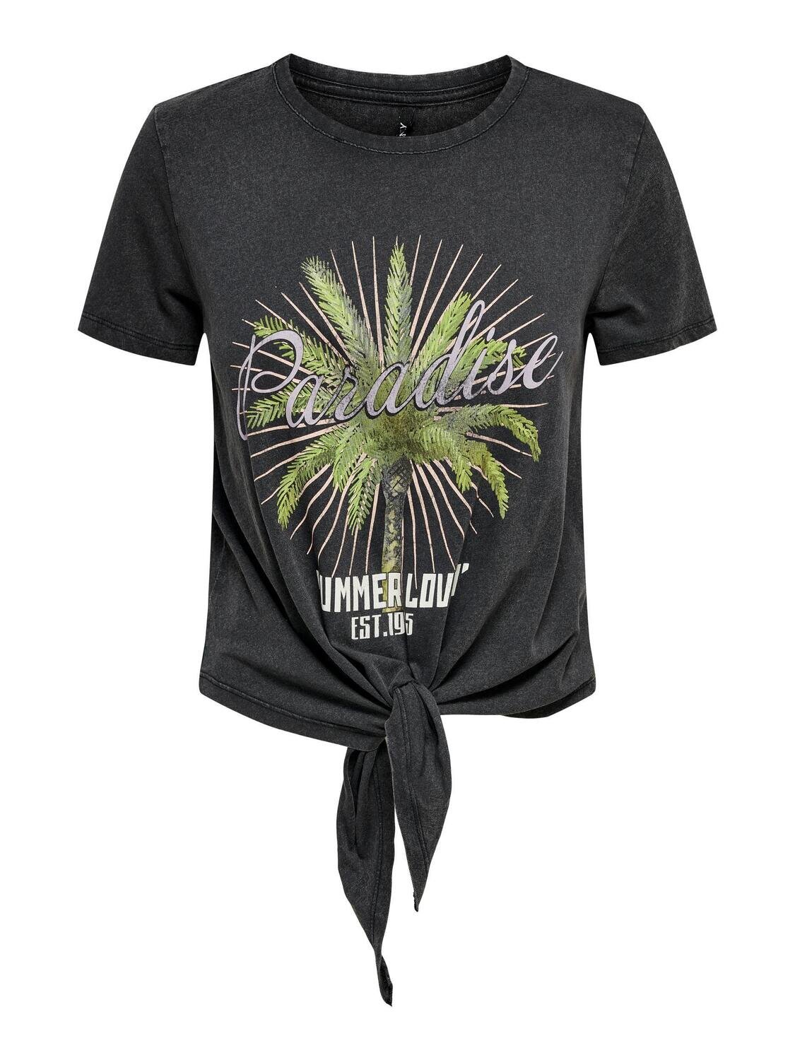 ONLLUCY REG S/S PALMS KNOT TOP BOX JRS Black-PARADISE