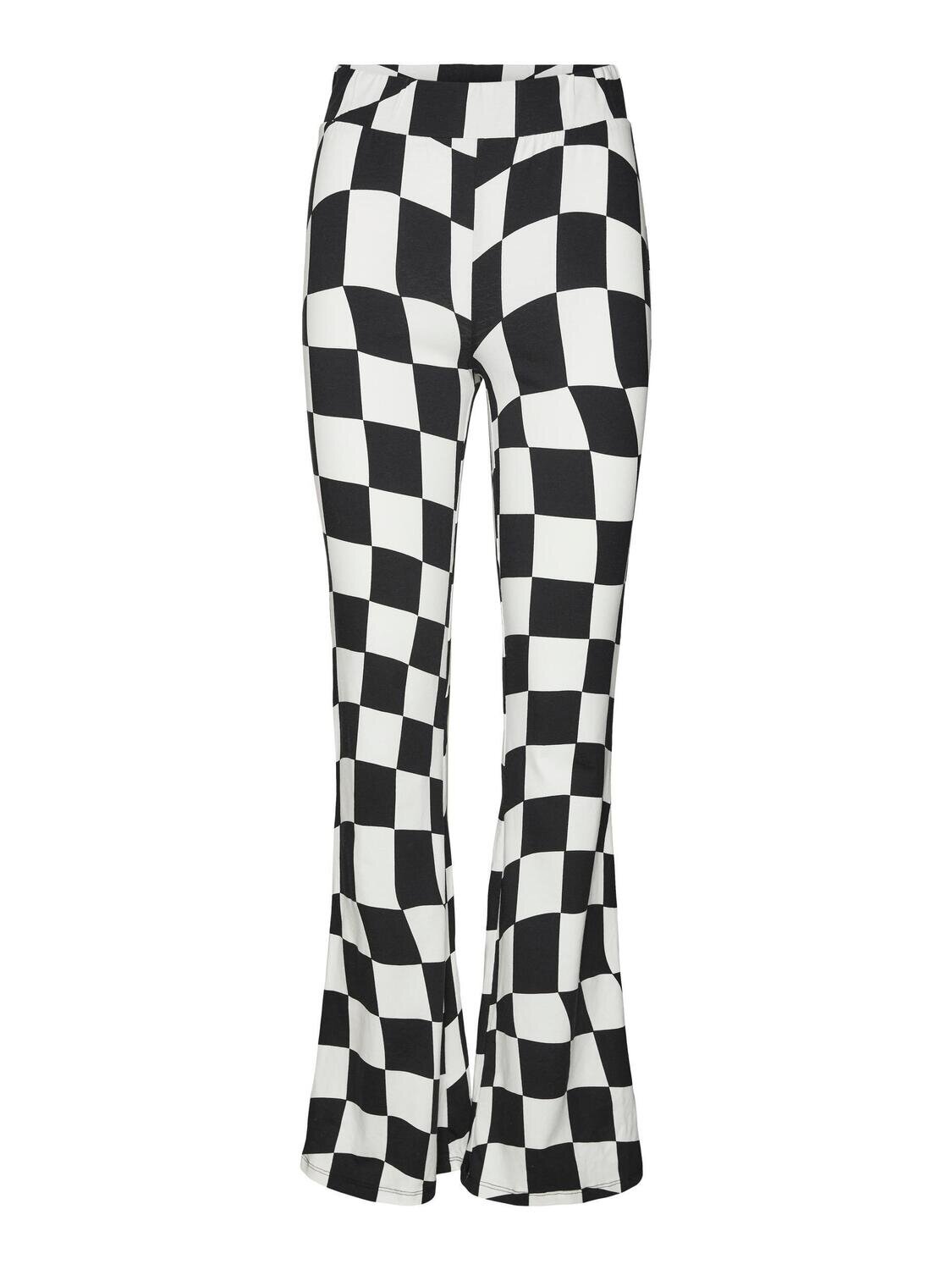 NMMARIE CARMEN HW AOP FLARED PANT Black-WITH WHITE CHECKBOARD