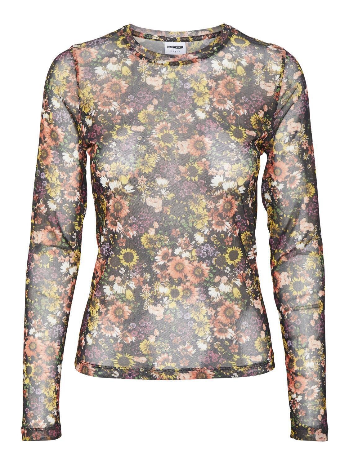 NMJUDITH L/S MESH TOP Black-SUNFLOWER
