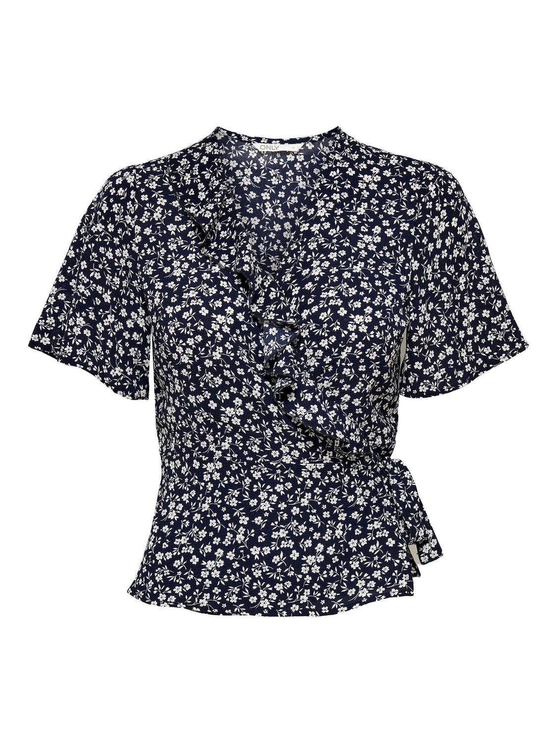 ONLCARLY S/S WRAP SHORT TOP WVN Night Sky-WHITE FLOWER