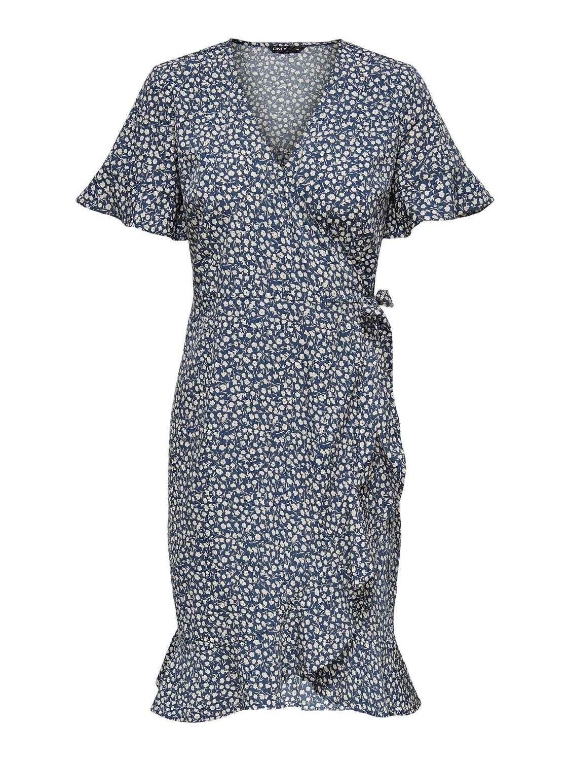 ONLOLIVIA S/S WRAP DRESS WVN NOOS Blue Mirage-TONAL DITSY