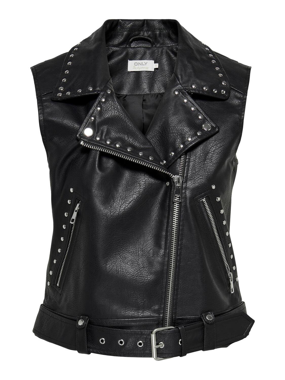 ONLVAL FAUX LEATHER STUD WAISTCOAT OTW Black