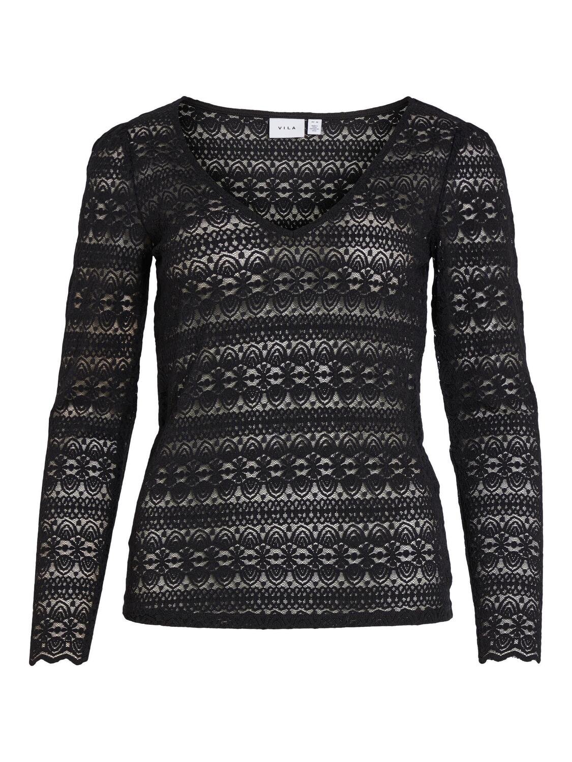 VICHIKKA LACE V-NECK L/S TOP - NOOS Black
