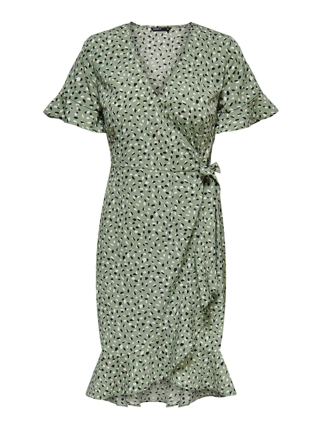 ONLOLIVIA S/S WRAP DRESS WVN NOOS Hedge Green-HELLA GRAPHIC