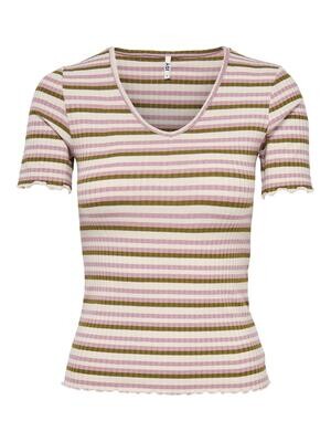 JDYFRANSISKA S/S STRIPE TOP JRS NOOS Seedpearl/GREEN MOSS