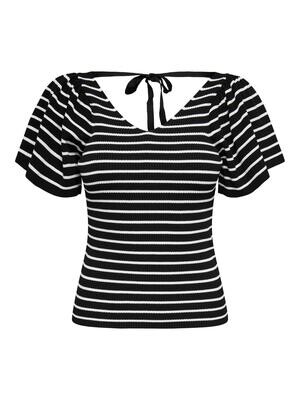 ONLLEELO STRIPE SS BACK V-NECK NCA KNT Black-CLOUD DANCER