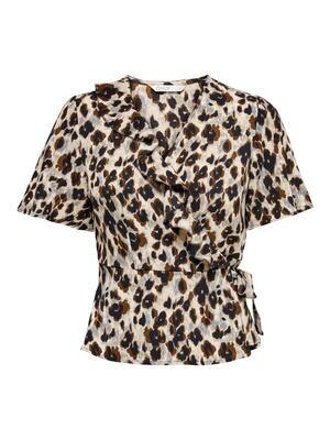 ONLCARLY S/S WRAP SHORT TOP WVN Cloud Dancer-NATURE LEO