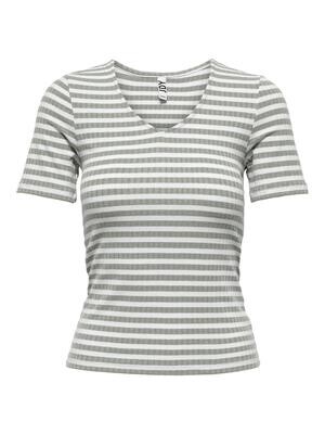 JDYFRANSISKA S/S STRIPE TOP JRS NOOS Mineral Gray-CLOUD DANCER
