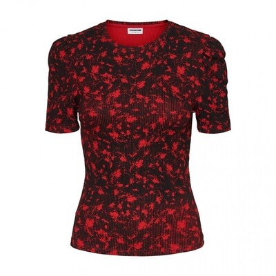 NMLEA S/S PUFF TOP BG Haute Red/BLACK