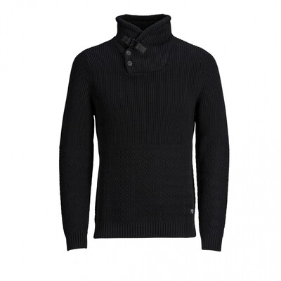 JCO PHIL KNIT SHAWL NECK Black/MELANGE. KNIT