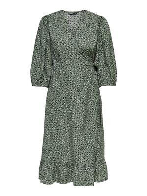 ONLOLIVIA 3/4 WRAP MIDI DRESS WVN NOOS Balsam Green-KENYA GRAFIC