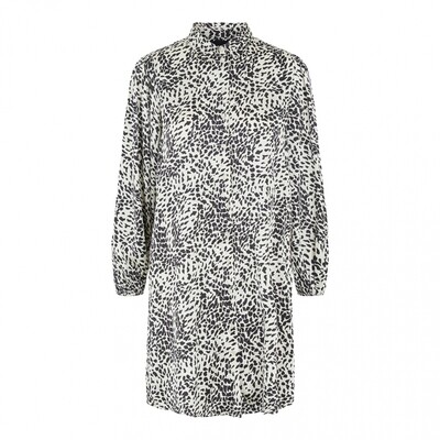 PCDANNI LS SHIRT DRESS D2D Fog/BLACK/TAUPE GRAY