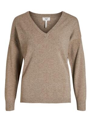 OBJTHESS L/S V-NECK KNIT PULLOVER NOOS Fossil/MELANGE