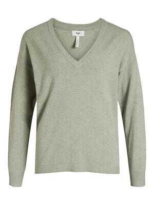 OBJTHESS L/S V-NECK KNIT PULLOVER NOOS Seagrass/MELANGE