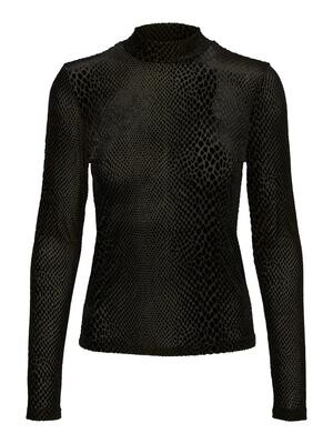 NMJOHANNE L/S SLIM VELVET TOP Black-BURNOUT