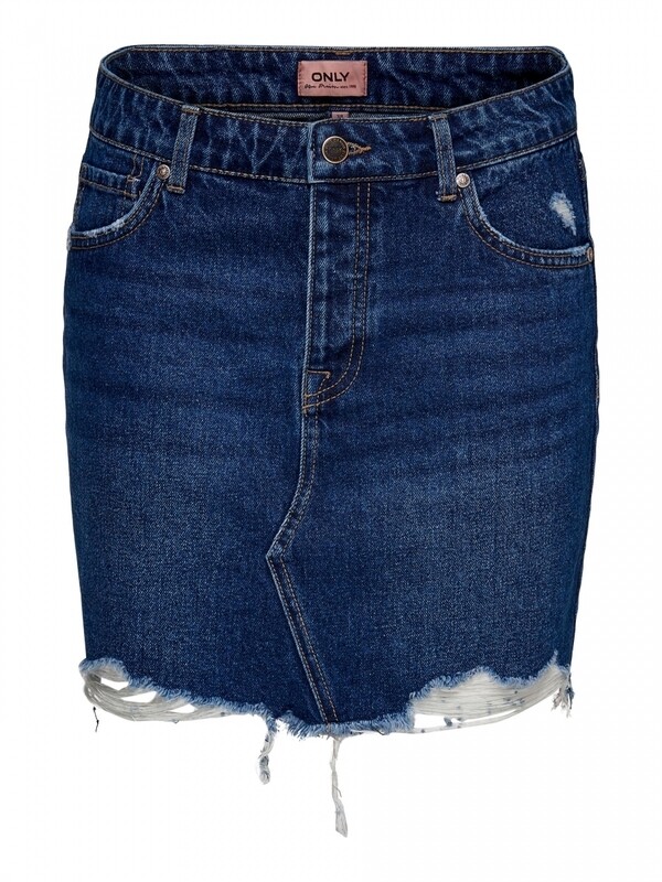 ONLSKY REG SKIRT RAW EDGE DEST. BB PIM Dark Blue Denim