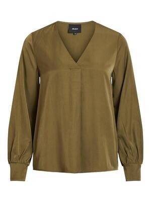 OBJEILEEN L/S V-NECK TOP NOOS Burnt Olive