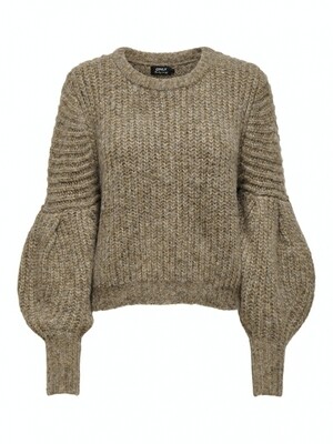 ONLSCALA L/S O-NECK PUFF PULLOVER KNT Tannin/W. MELANGE