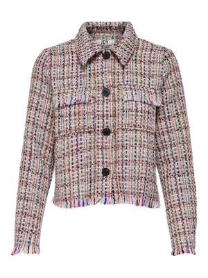 JDYQUINN L/S CROPPED SHACKET WVN Oatmeal-MULTICOLOR BOUCLE