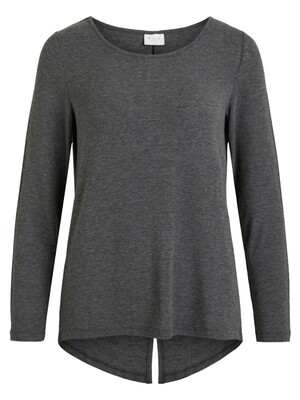 VINEXA L/S BACK SLIT TOP-NOOS dark grey melange