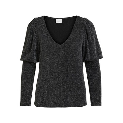 VISHINNI GLITTER V-NECK L/S TOP Black/