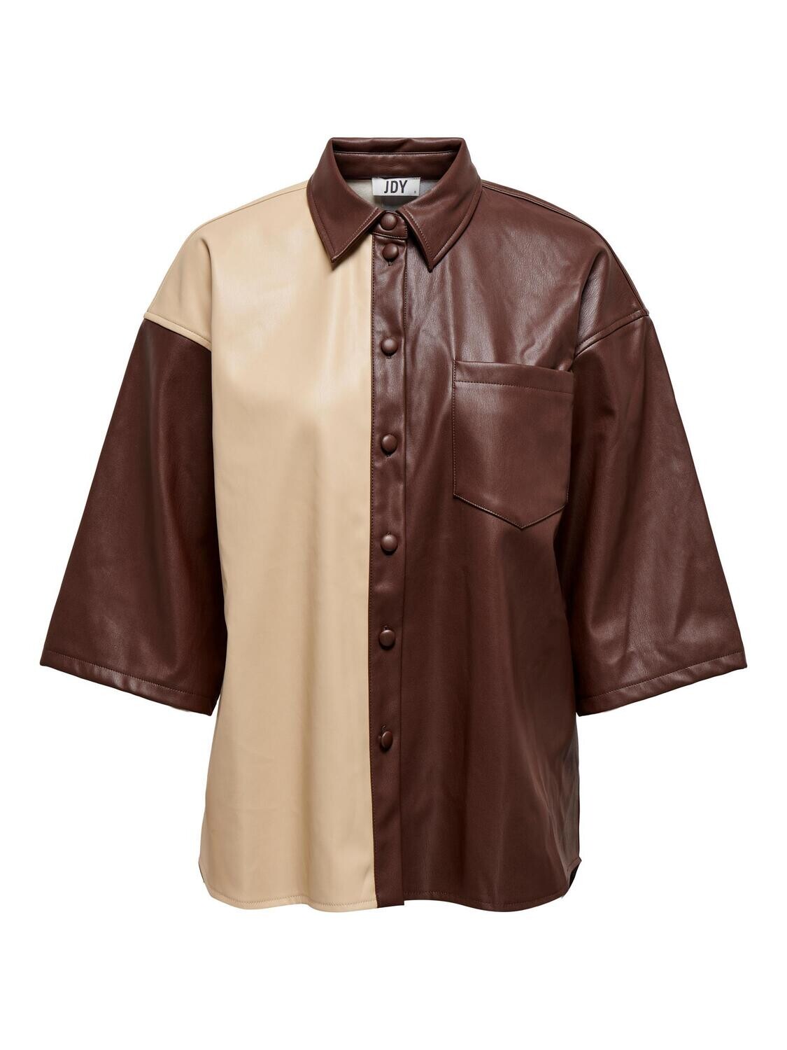 JDYAMALI 3/4 FAUX LEATHER LONG SHIRT WVN Chocolate Fondant-SANDSHELL C