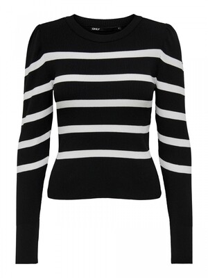 ONLSALLY L/S PUFF PULLOVER KNT NOOS BLACK-W. CLOUD DANCER