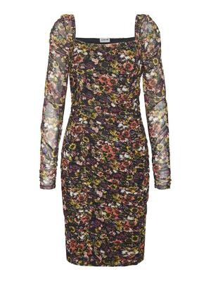 NMJUDITH L/S MESH RUCHING DRESS VIP Black-SUNFLOWER