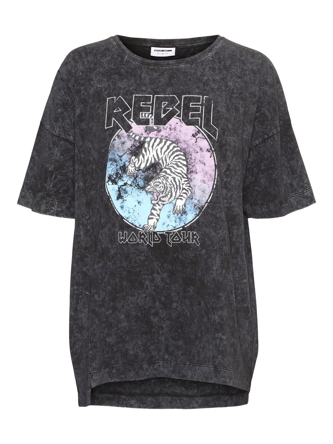 NMTORI IDA WASHED S/S T-SHIRT Black-WASHED W REBEL PRINT