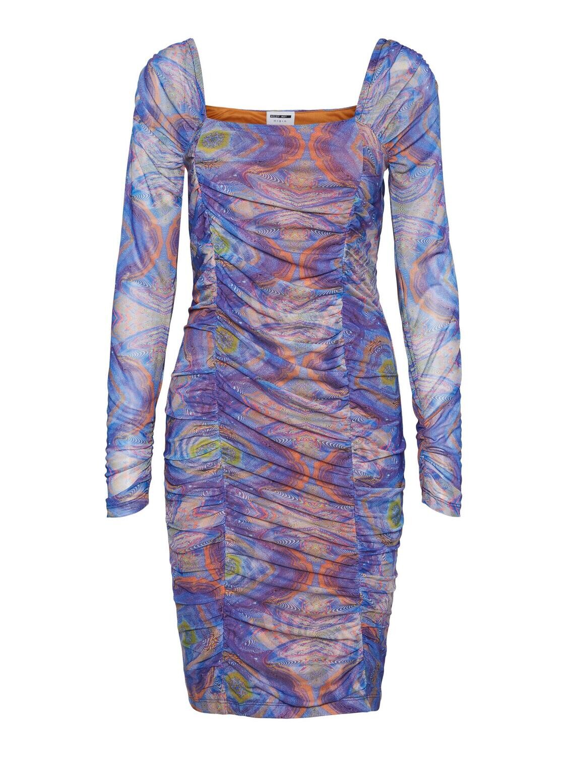 NMJUDITH L/S MESH RUCHING DRESS VIP Dazzling Blue/SWIRL